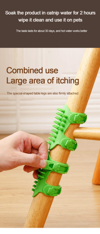 wholesale custom silicone cat scratcher table leg toy with built in grooming brush & massage