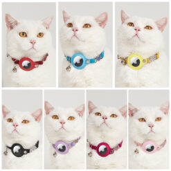 wholesale custom reflective leather kitten collar with airtag holder & bell for girls