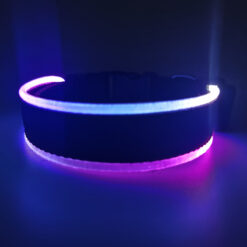 adjustable led fiber optic dog collar glowing striped pattern with ribbons