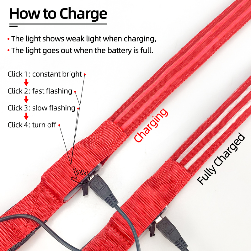 usb rechargeable led dog leash glowing safety leash with ribbon decoration for night walks