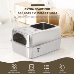 wholesale semi enclosed stainless steel cat litter box – high edge, odor control, includes metal scoop | oem manufacturer