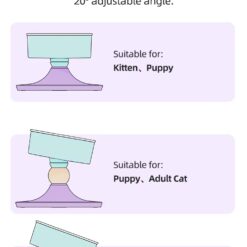 adjustable ceramic pet bowl easy to clean, ergonomic spine protection for cats & small dogs