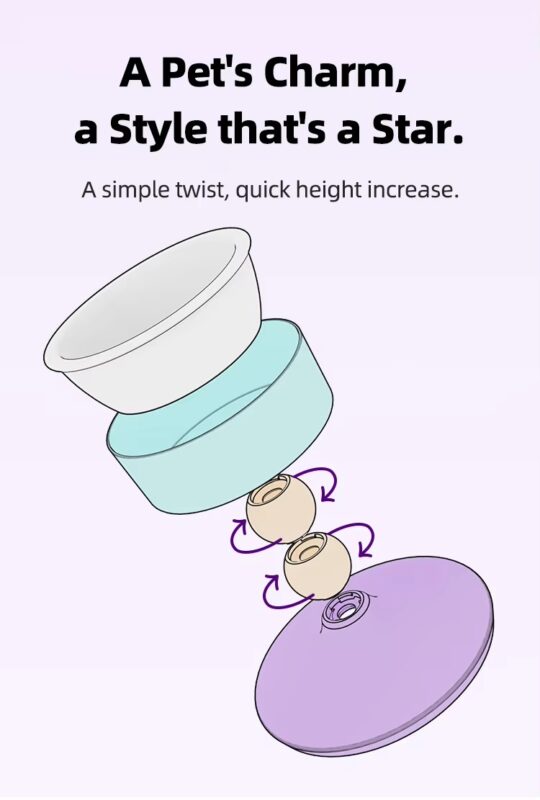 adjustable ceramic pet bowl easy to clean, ergonomic spine protection for cats & small dogs