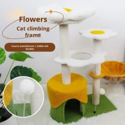 modern luxury large cat tree with integrated sisal scratching platform & wood nest condo premium furniture for kittens