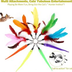 purple blue retractable cat feather wand interactive chicken feather teaser toy with plastic wood stick