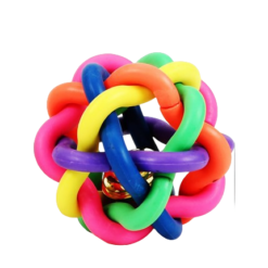 eco friendly tpr rubber pet toy with bell inside colorful woven chew toy for cats & dogs