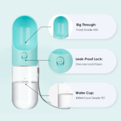 portable pet water bottle with bowl leak proof, food grade, for dogs & cats