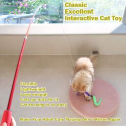 purple blue retractable cat feather wand interactive chicken feather teaser toy with plastic wood stick