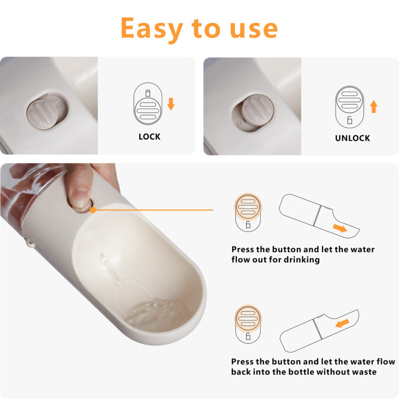 portable pet water bottle with bowl leak proof, food grade, for dogs & cats