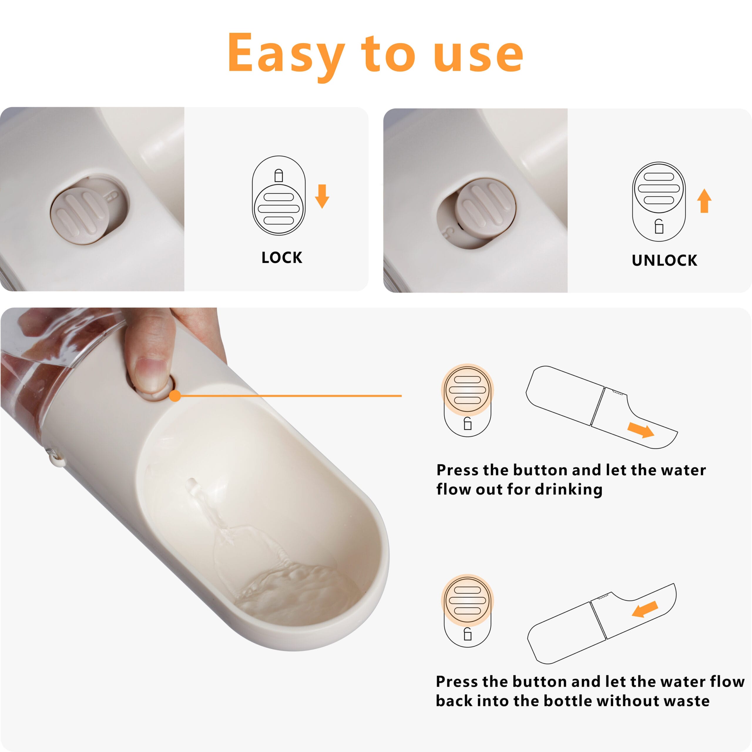 portable pet water bottle with bowl leak proof, food grade, for dogs & cats