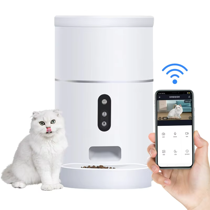 smart 4l pet feeder with app control, built in desiccant box & eco friendly charging