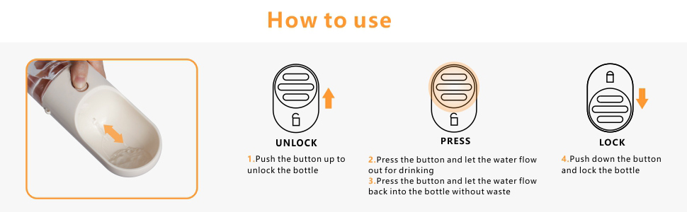 portable pet water bottle with bowl leak proof, food grade, for dogs & cats