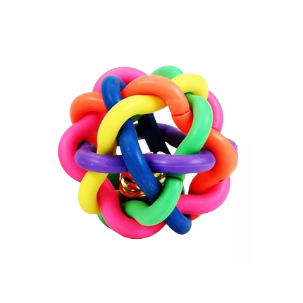 eco friendly tpr rubber pet toy with bell inside colorful woven chew toy for cats & dogs