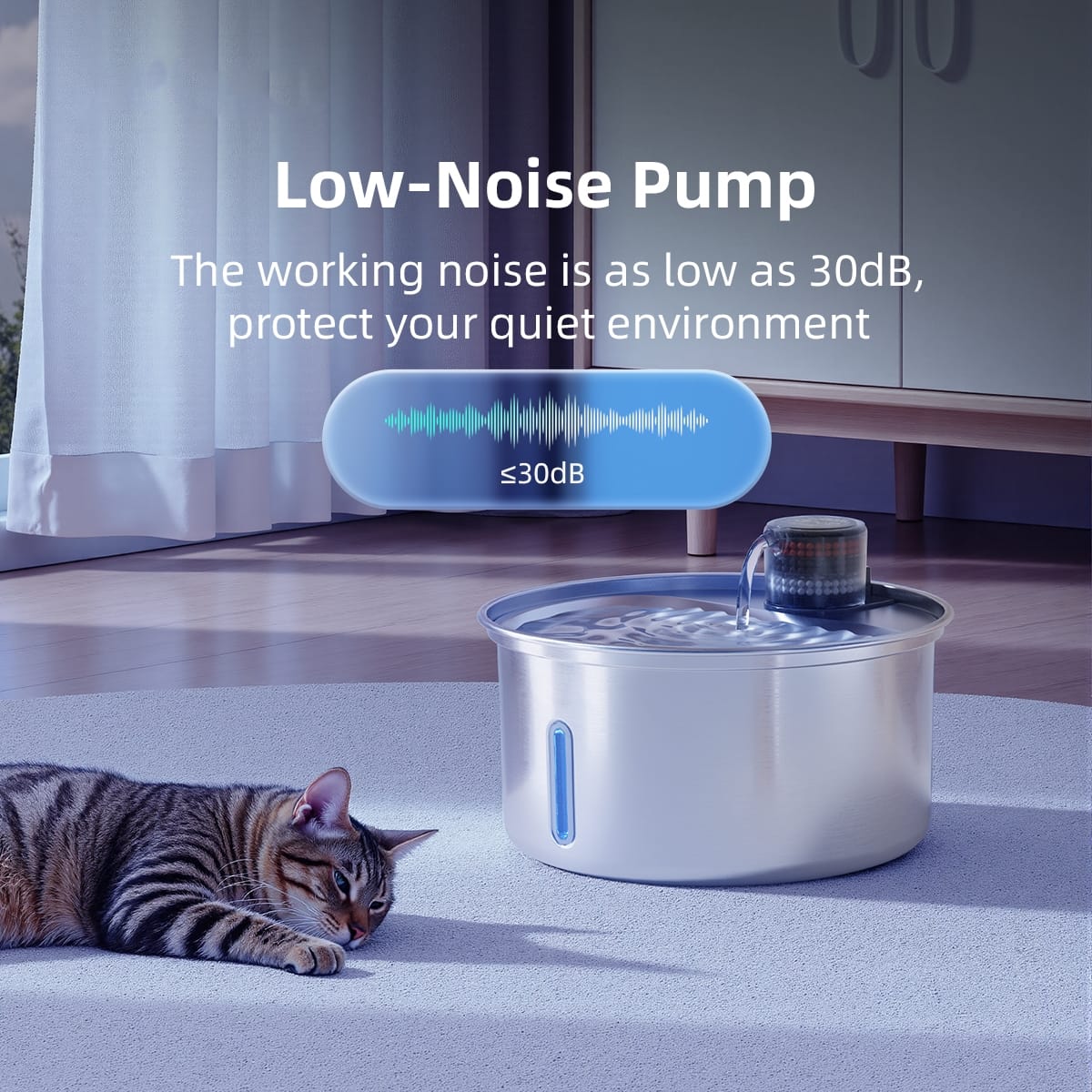 3.2l stainless steel pet water fountain advanced multi layer filter, eco friendly & durable