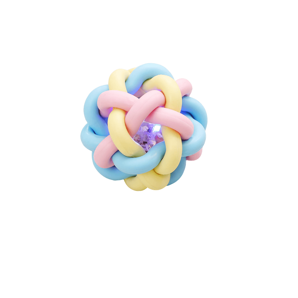 eco friendly tpr rubber pet toy with bell inside colorful woven chew toy for cats & dogs