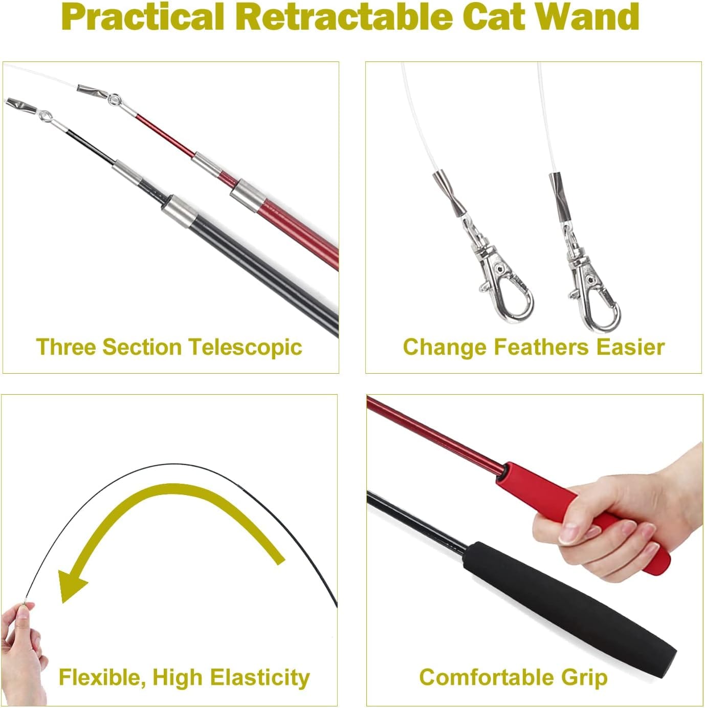 purple blue retractable cat feather wand interactive chicken feather teaser toy with plastic wood stick