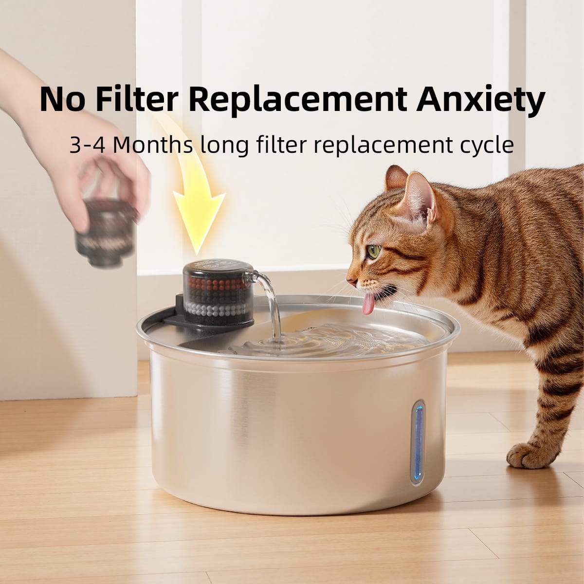 3.2l stainless steel pet water fountain advanced multi layer filter, eco friendly & durable