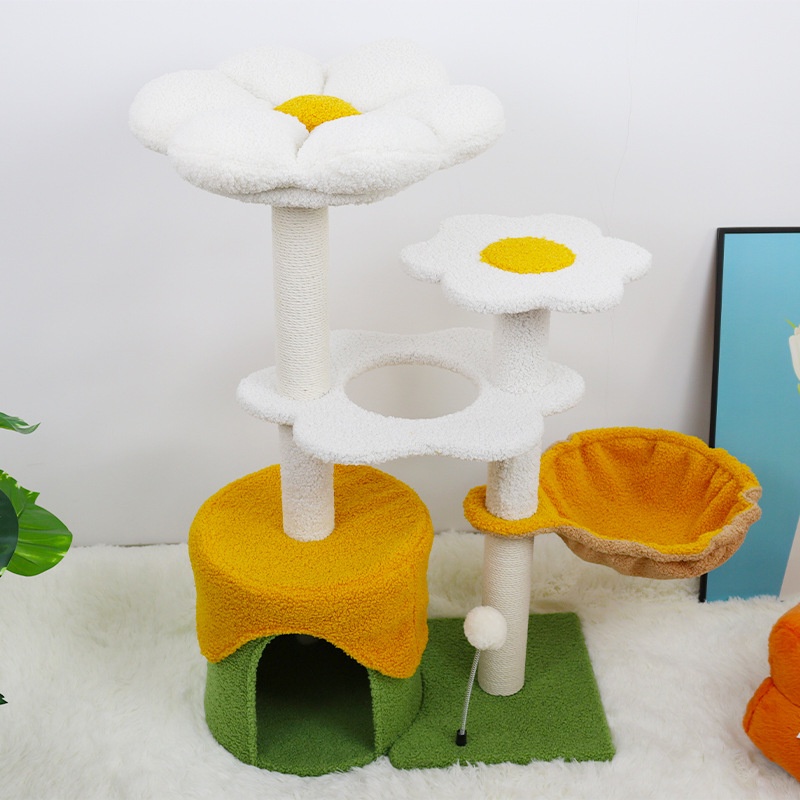 modern luxury large cat tree with integrated sisal scratching platform & wood nest condo premium furniture for kittens