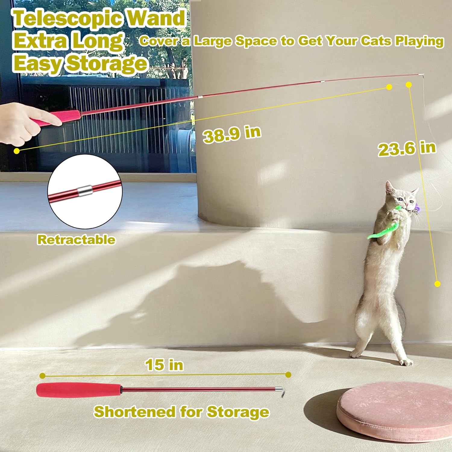 purple blue retractable cat feather wand interactive chicken feather teaser toy with plastic wood stick