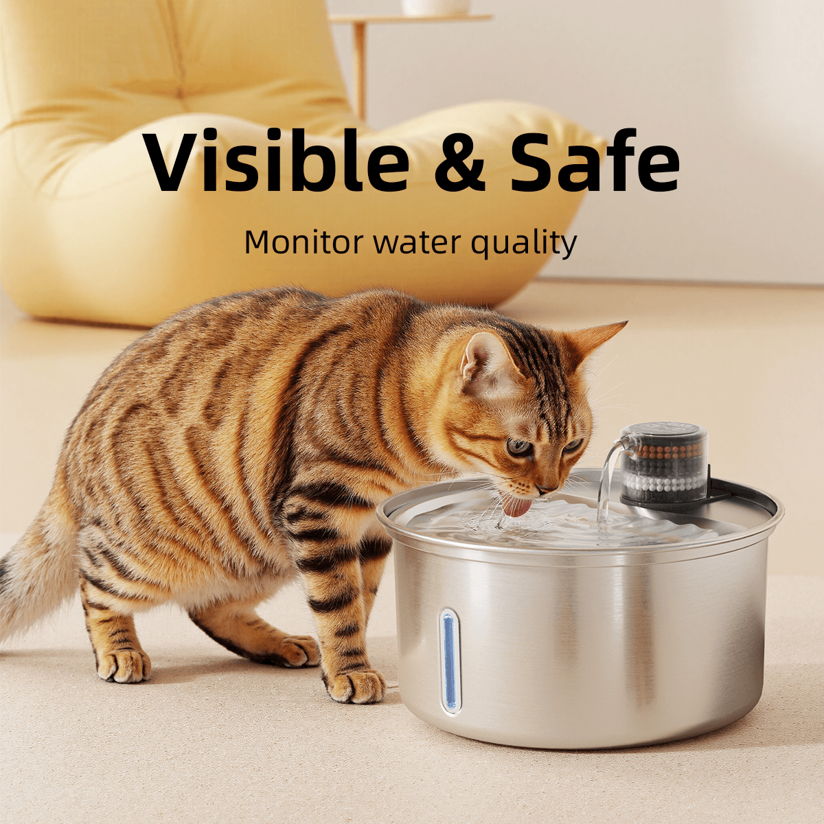 3.2l stainless steel pet water fountain advanced multi layer filter, eco friendly & durable