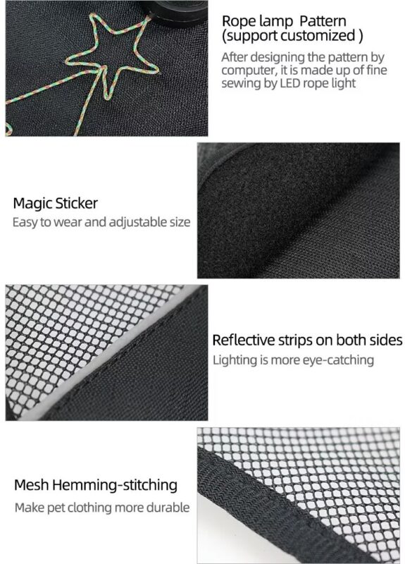 led christmas dog harness usb rechargeable with glow lights & embroidery