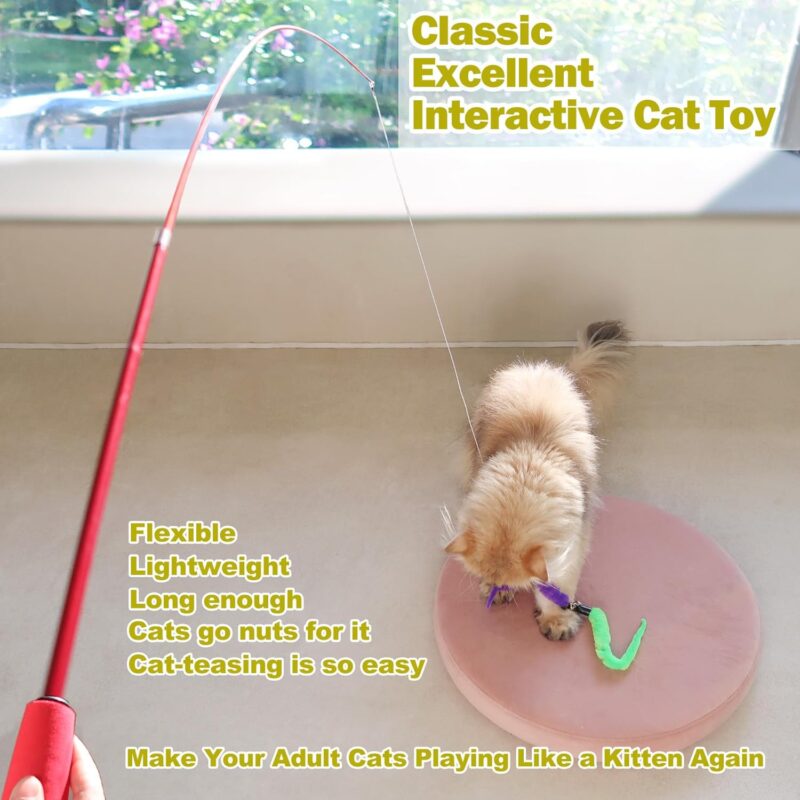 purple blue retractable cat feather wand interactive chicken feather teaser toy with plastic wood stick