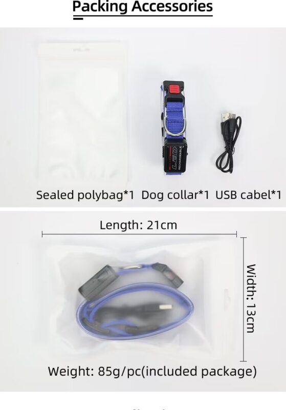adjustable led fiber optic dog collar glowing striped pattern with ribbons