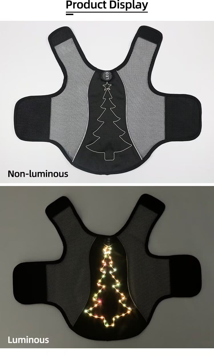led christmas dog harness usb rechargeable with glow lights & embroidery