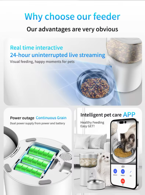 wifi smart pet feeder with hd camera 3l automatic food dispenser for cats & dogs