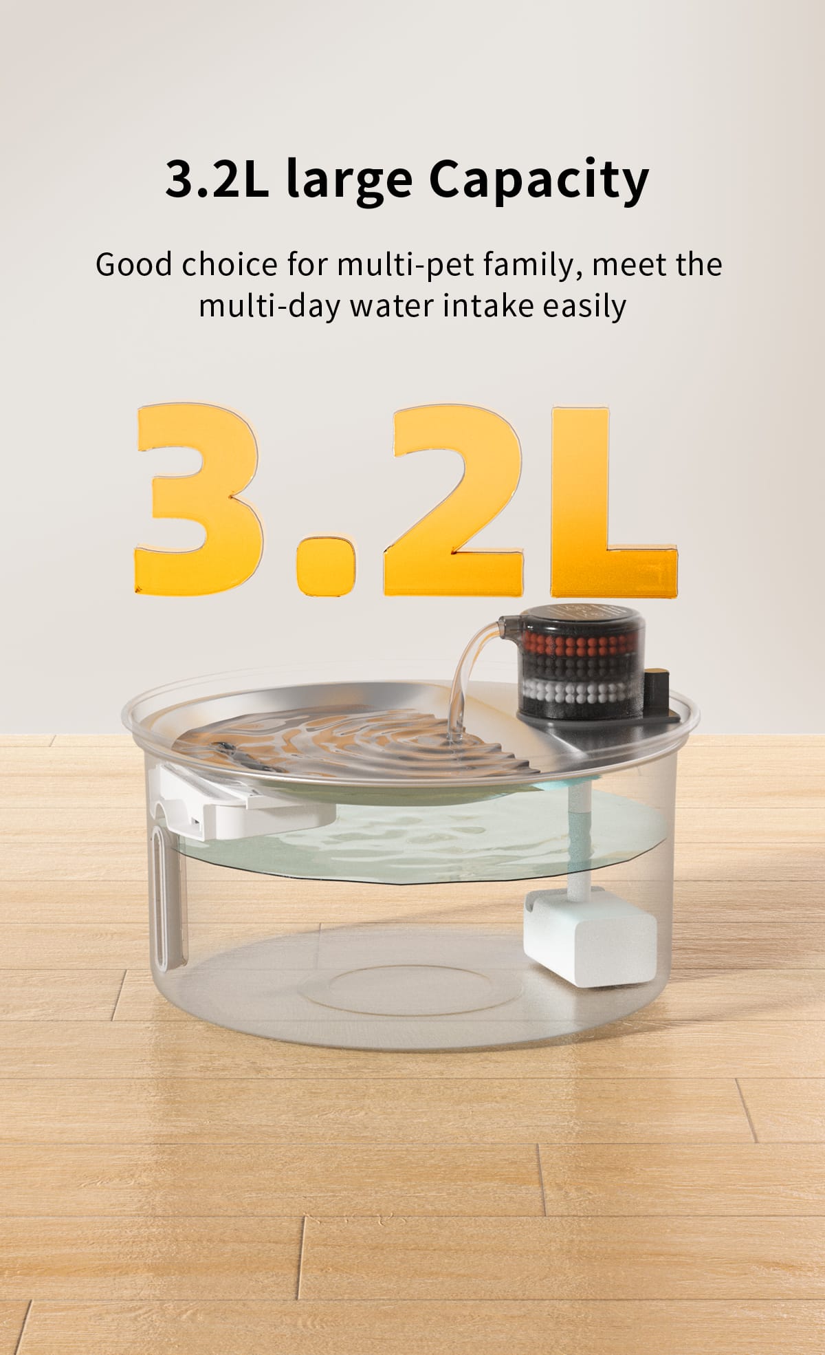 3.2l stainless steel pet water fountain advanced multi layer filter, eco friendly & durable